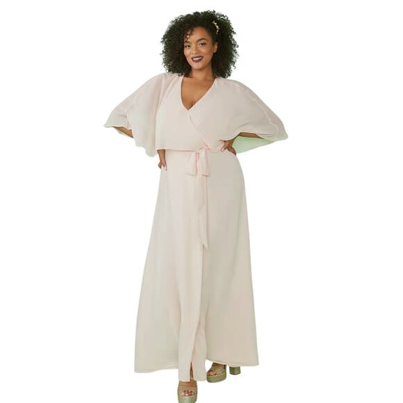 NWT Modcloth Light Pink Chiffon Wrap Maxi Dress Halter Capelet Wedding S - Picture 1 of 14